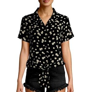 NO BOUNDARIES | Front Tie Daisy Black Short Sleeve Shirt XXXL